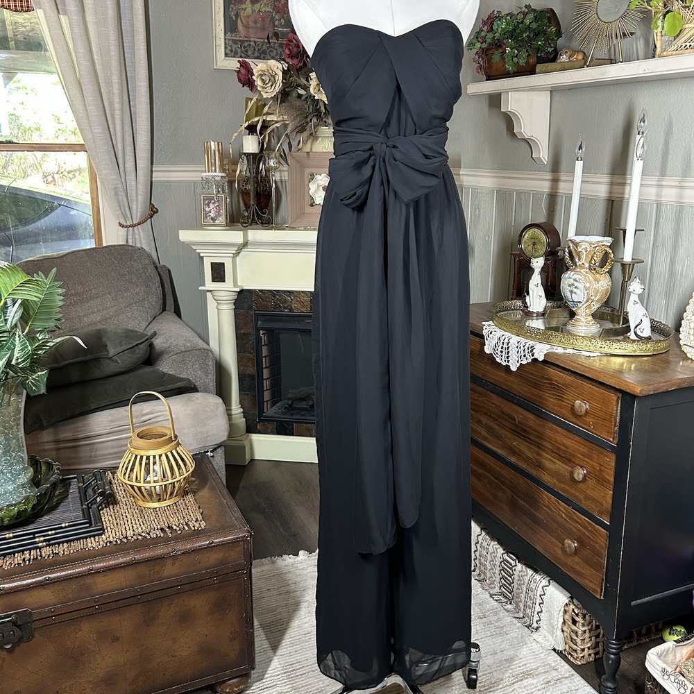 Birdy Grey Gigi Convertible Jumpsuit Black Chiffon Wide Leg Formal Bridal Size S
